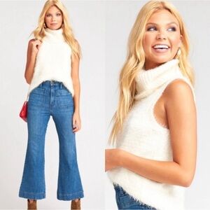 SHOW ME YOUR MUMU Fauna Tank Fuzzy Cream Knit Cowl Turtle Neck Sleeveless Wool S